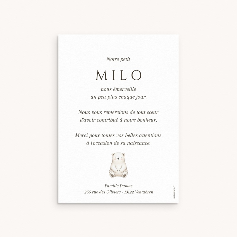 Nouveautés Carte de Remerciement Naissance Douce envolée pas cher
