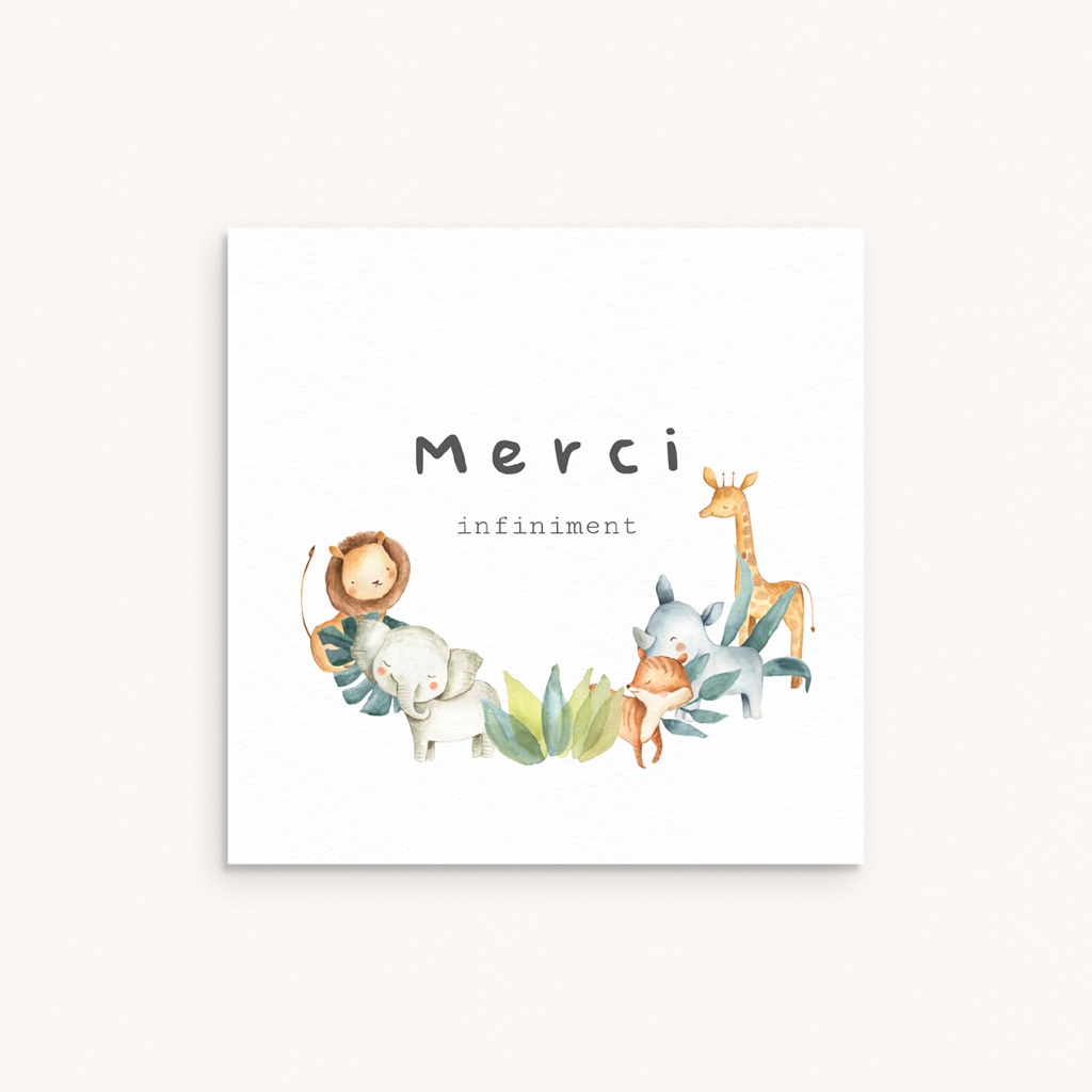 Nouveautés Carte de Remerciement Naissance Les Amis de la Jungle