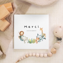 Nouveautés Carte de Remerciement Naissance Les Amis de la Jungle gratuit