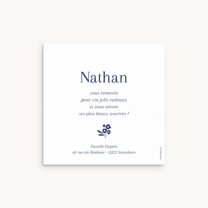 Carte de Remerciement Naissance Écrin Fleuri pas cher