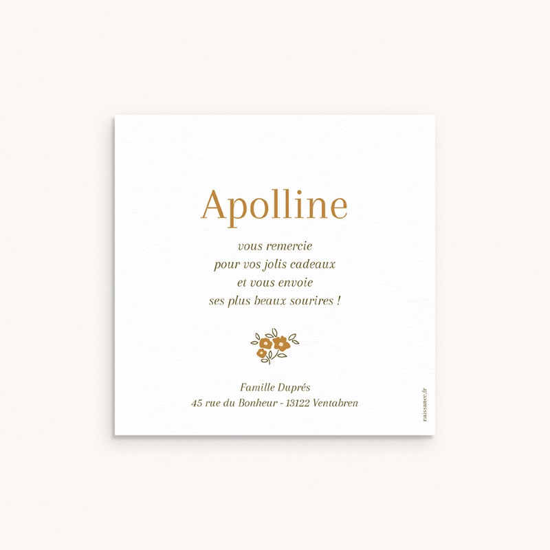 Carte de Remerciement Naissance Petit Jardin Liberty pas cher