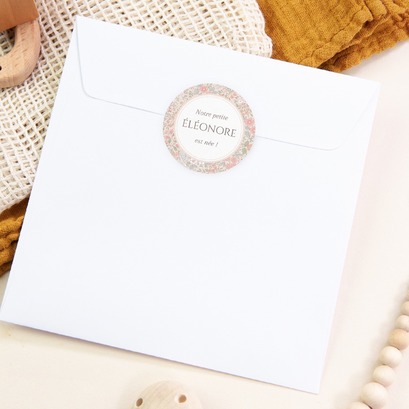 Sticker Enveloppe Naissance Douce Symphonie Florale pas cher