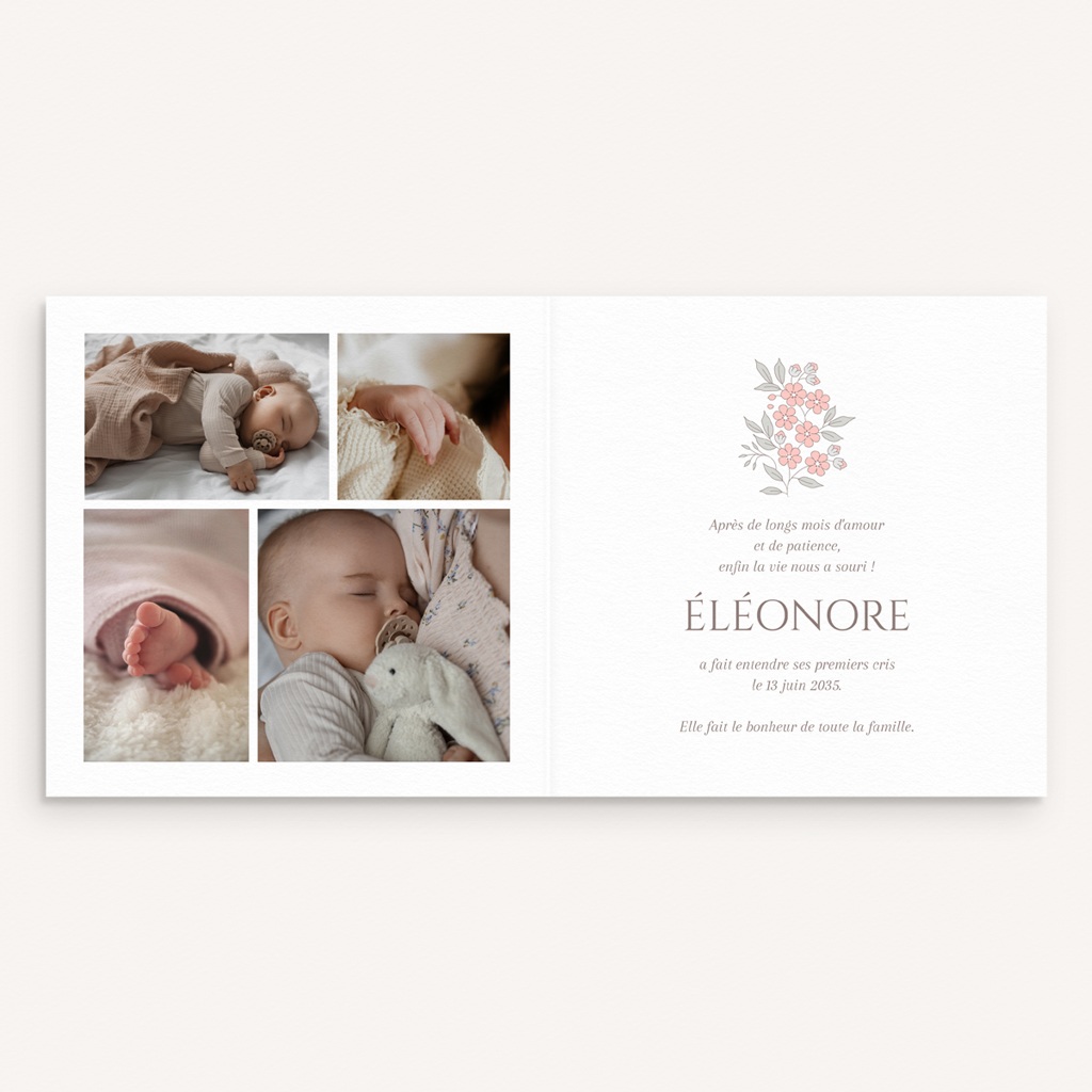 Faire-part de Naissance Douce Symphonie Florale pas cher