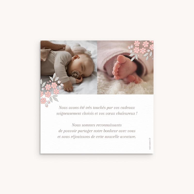 Carte de Remerciement Naissance Douce Symphonie Florale pas cher