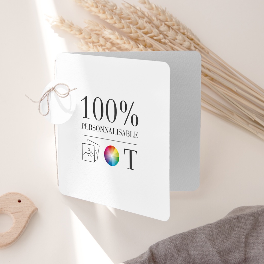 Faire-part de Naissance Do It Yourself Carré double volet, coins arrondis, étiquette ronde gratuit