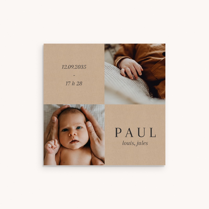 Faire-part de Naissance Classique photographique kraft