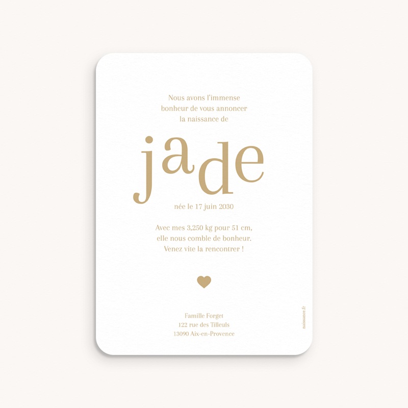 Faire-part de Naissance Joli Coeur, Rectangle portrait pas cher
