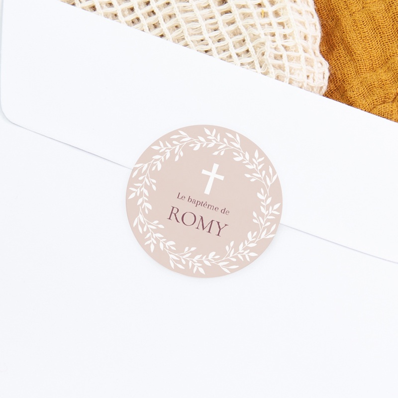 Sticker Enveloppe Bapt&ecirc;me Douce Gr&acirc;ce Rose gratuit