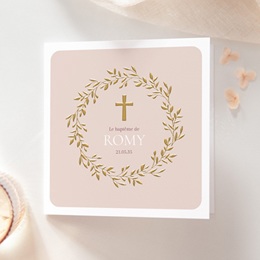 Faire-part de Bapt&ecirc;me Douce Gr&acirc;ce Rose