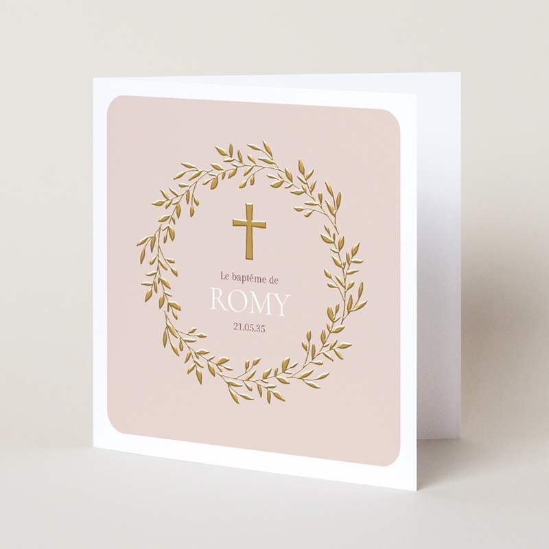 Faire-part de Bapt&ecirc;me Douce Gr&acirc;ce Rose pas cher