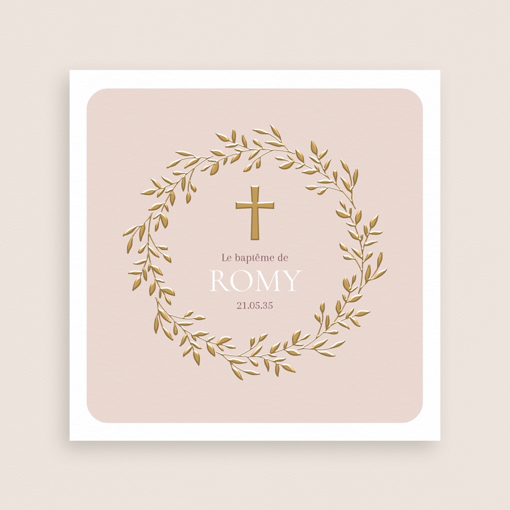 Faire-part de Bapt&ecirc;me Douce Gr&acirc;ce Rose gratuit