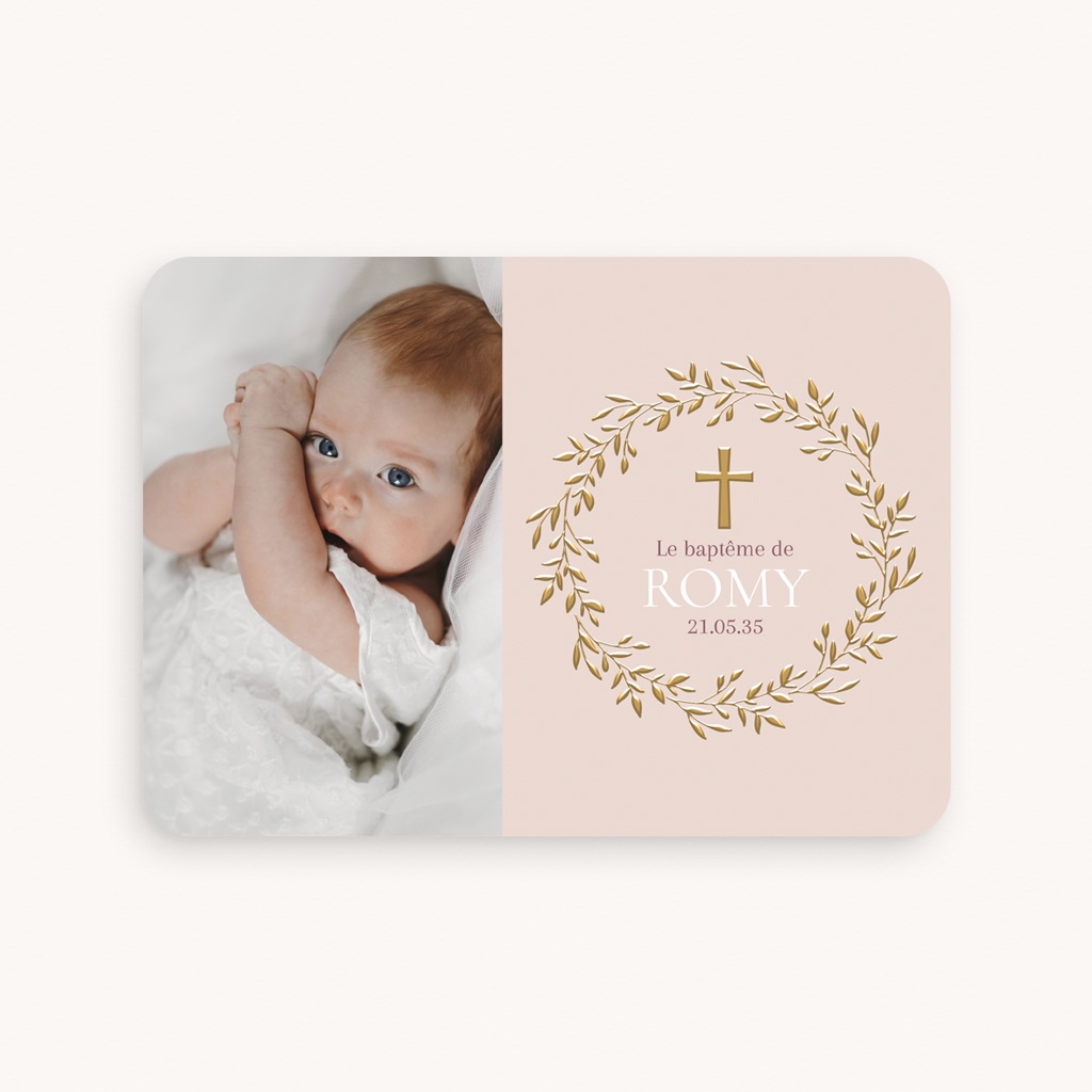 Faire-part de Bapt&ecirc;me Douce Gr&acirc;ce Rose