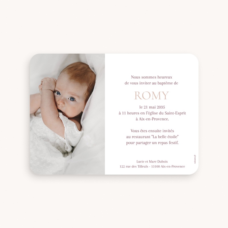 Faire-part de Bapt&ecirc;me Douce Gr&acirc;ce Rose pas cher
