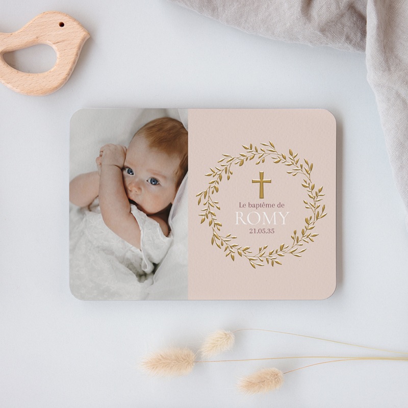 Faire-part de Bapt&ecirc;me Douce Gr&acirc;ce Rose gratuit
