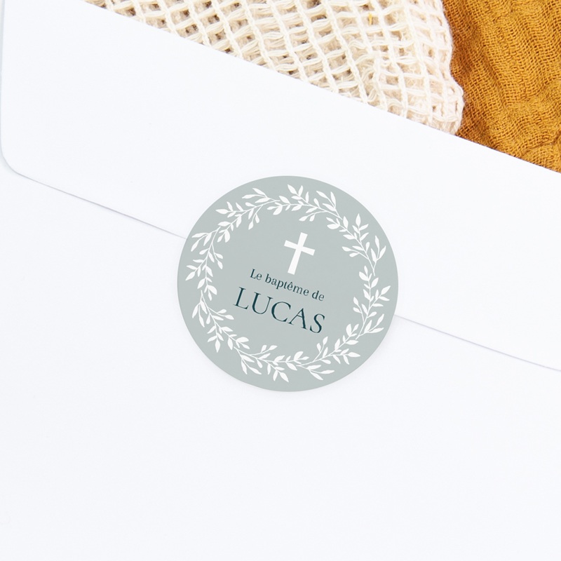 Sticker Enveloppe Bapt&ecirc;me Douce Gr&acirc;ce Bleue gratuit