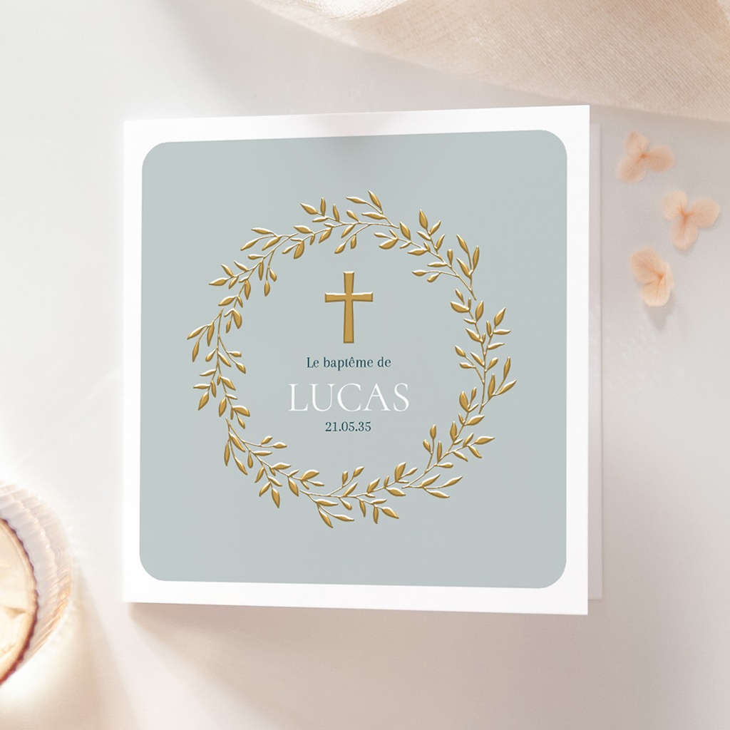 Faire-part de Bapt&ecirc;me Douce Gr&acirc;ce Bleue