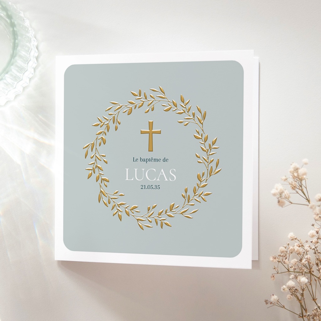 Faire-part de Bapt&ecirc;me Douce Gr&acirc;ce Bleue