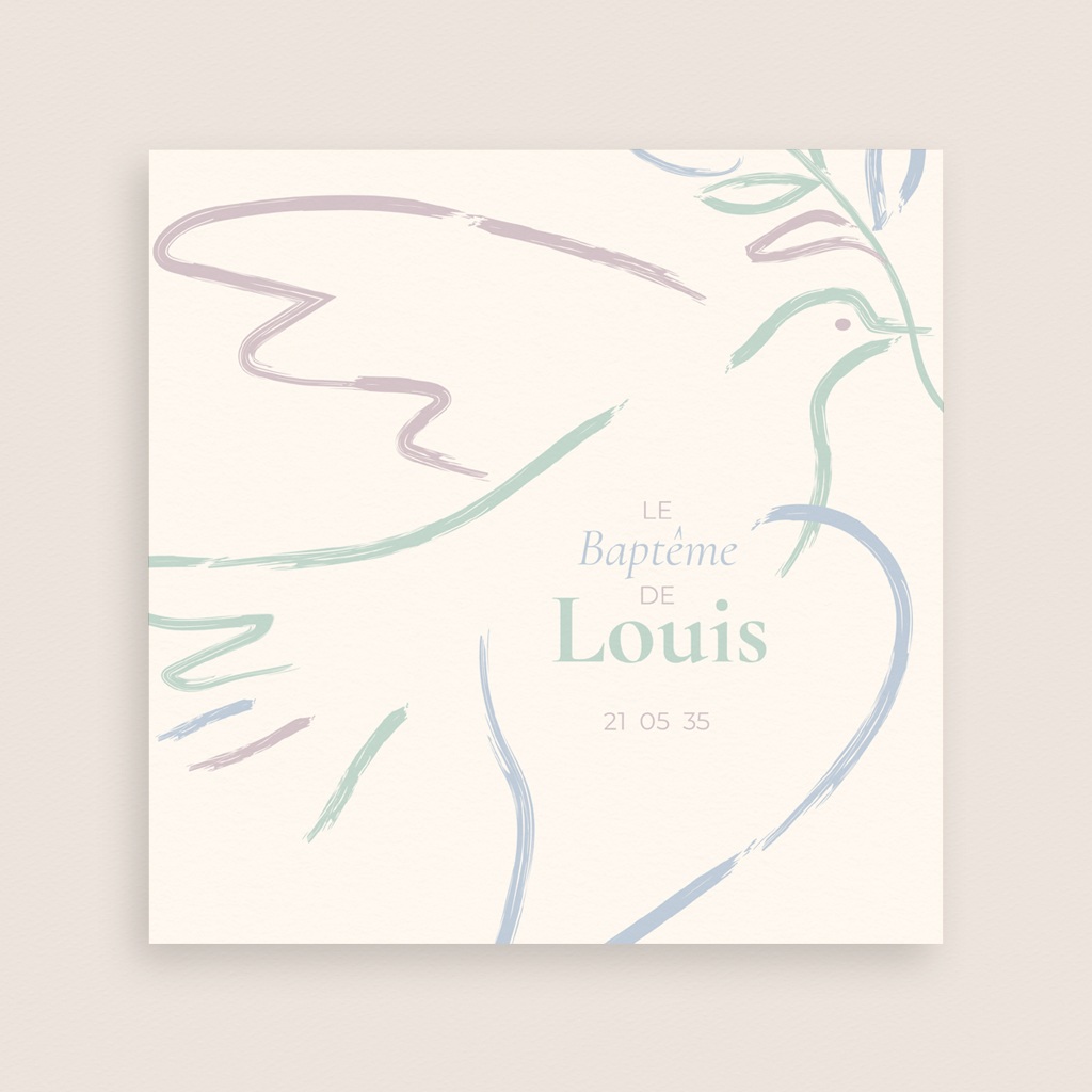 Faire-part de Bapt&ecirc;me Douce Colombe gratuit