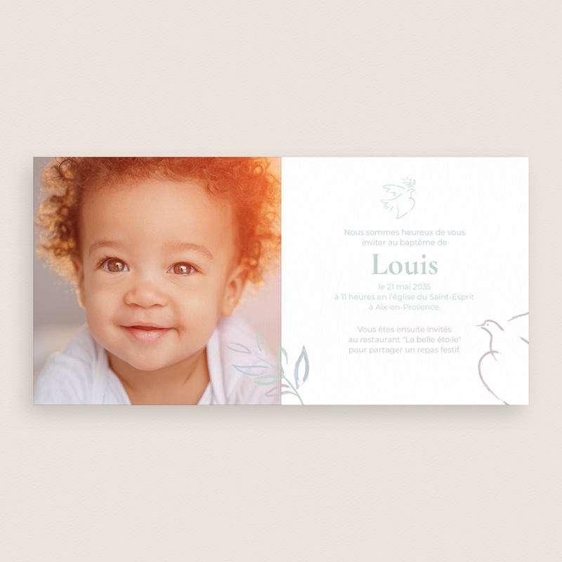 Faire-part de Bapt&ecirc;me Douce Colombe