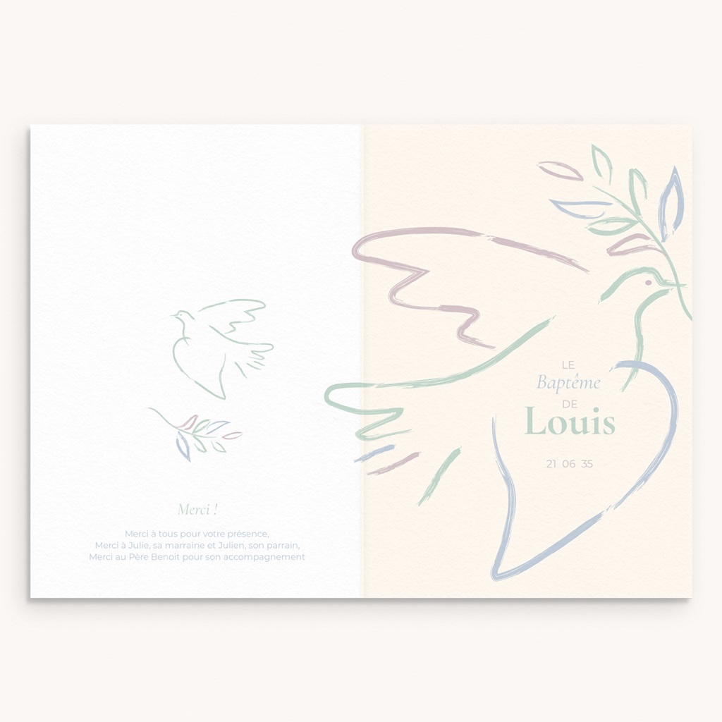 Livret de Messe Bapt&ecirc;me Douce Colombe pas cher