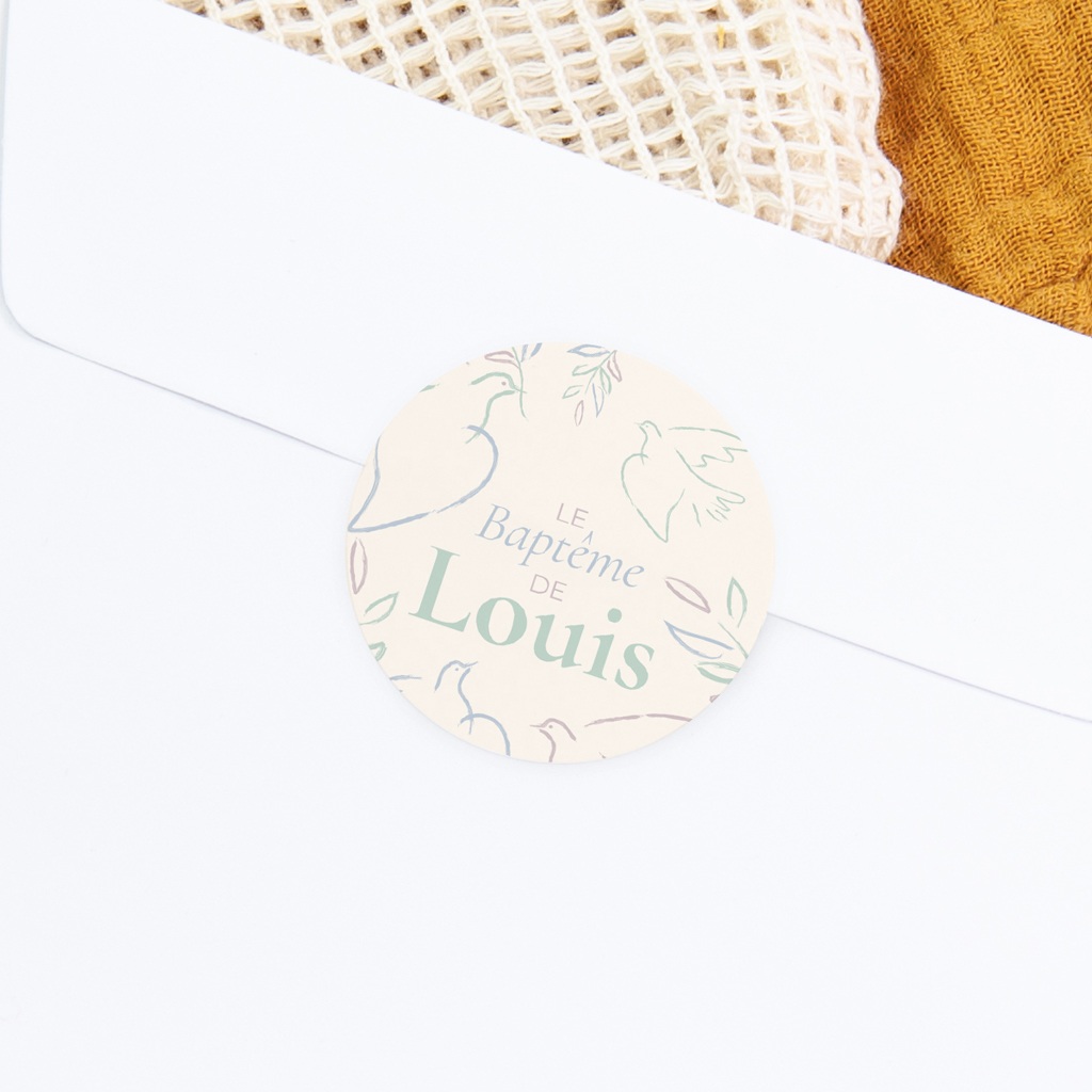 Sticker Enveloppe Bapt&ecirc;me Douce Colombe gratuit