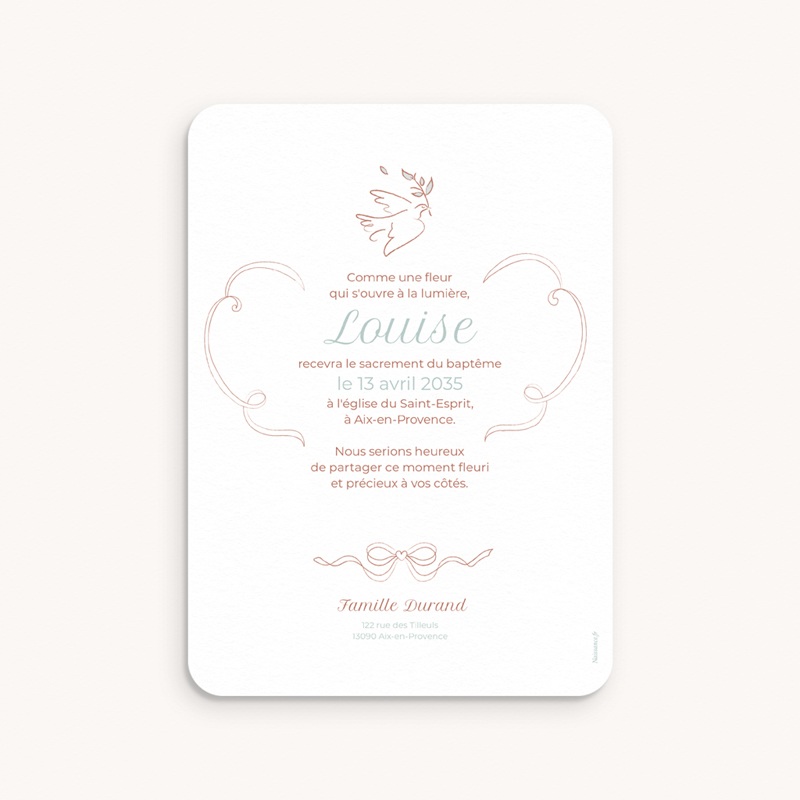 Faire-part de Bapt&ecirc;me Doux ruban pas cher