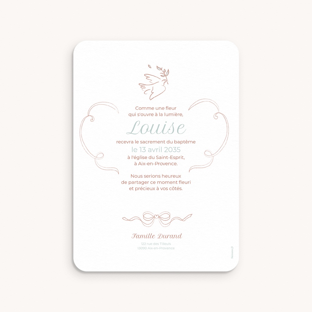 Faire-part de Bapt&ecirc;me Doux ruban pas cher
