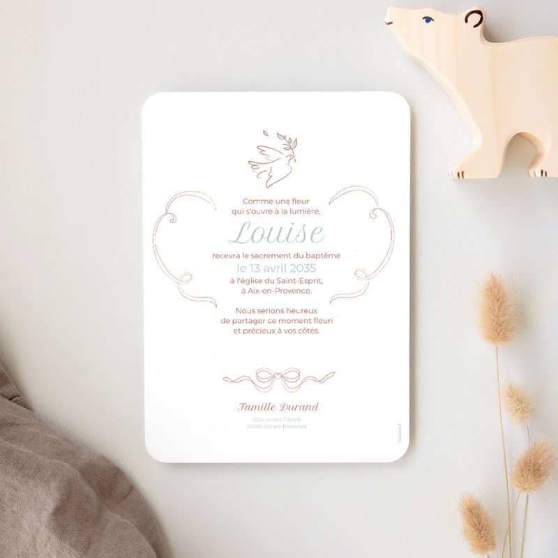 Faire-part de Bapt&ecirc;me Doux ruban