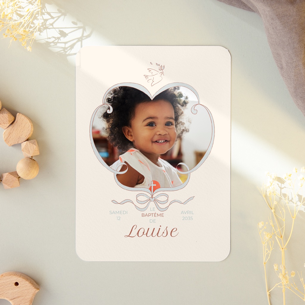 Faire-part de Bapt&ecirc;me Doux ruban