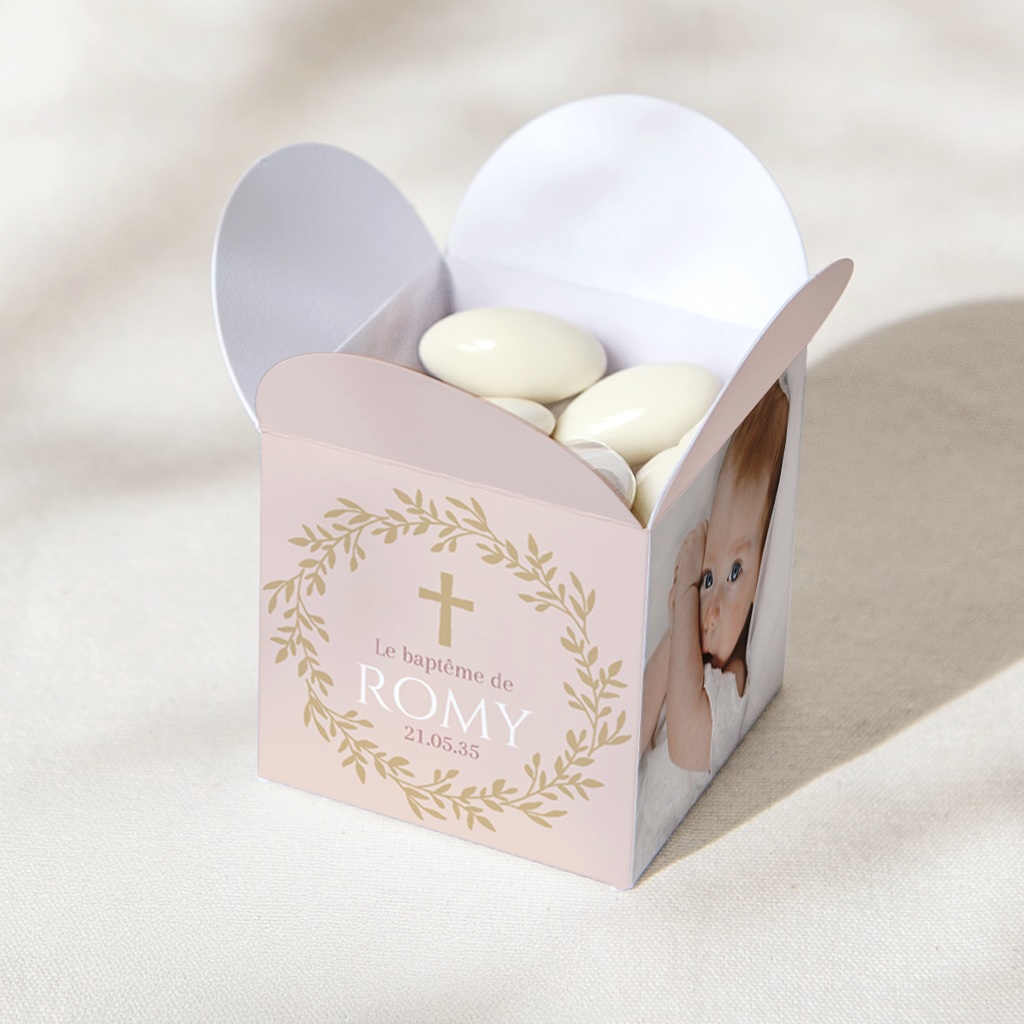 Bo&icirc;te &agrave; drag&eacute;es bapt&ecirc;me Douce Gr&acirc;ce Rose