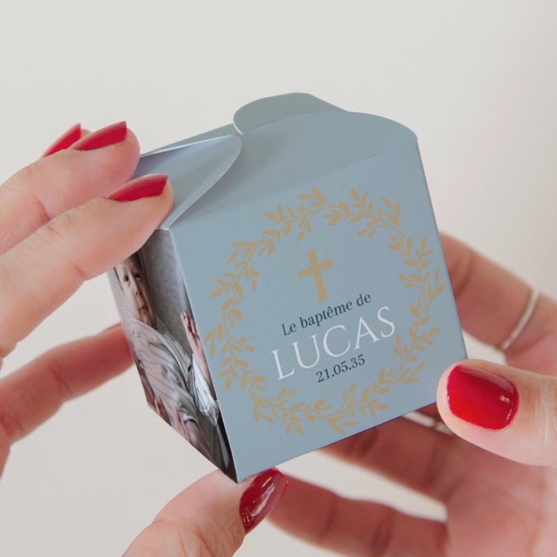 Bo&icirc;te &agrave; drag&eacute;es bapt&ecirc;me Douce Gr&acirc;ce Bleue pas cher