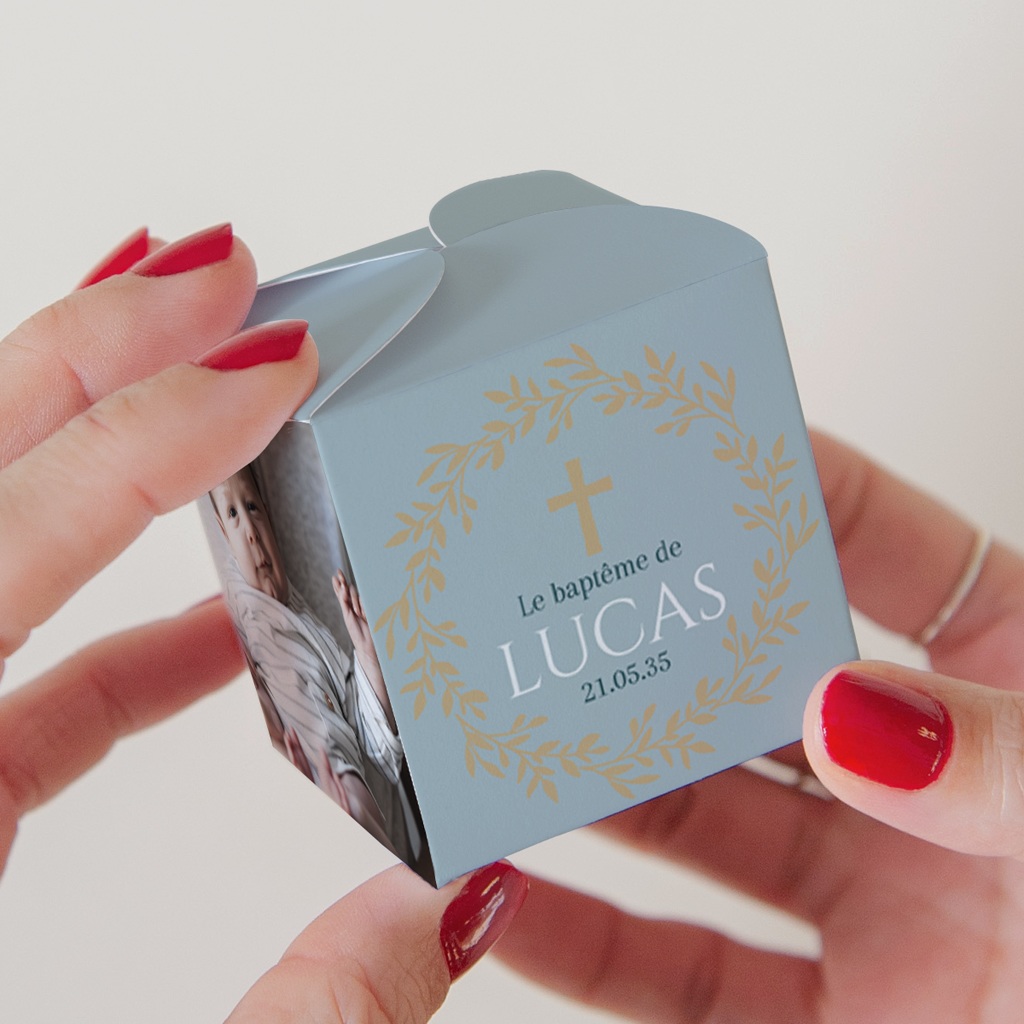 Bo&icirc;te &agrave; drag&eacute;es bapt&ecirc;me Douce Gr&acirc;ce Bleue pas cher