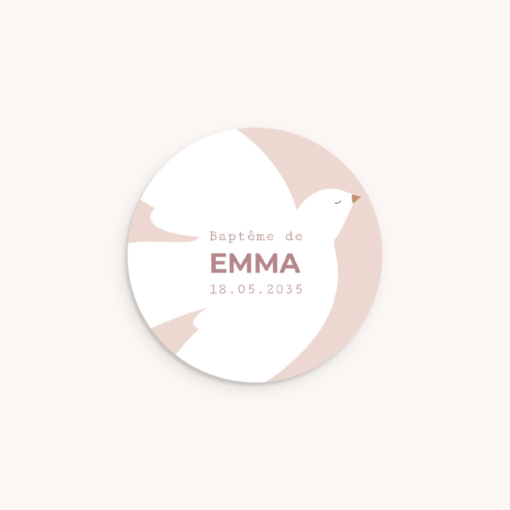 Sticker Enveloppe Bapt&ecirc;me Ailes de Lumi&egrave;re Rose