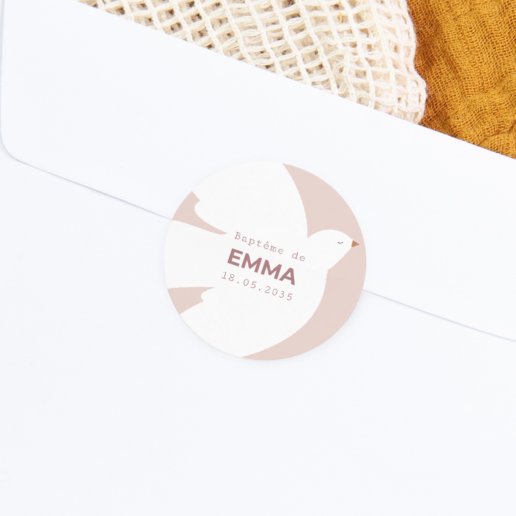 Sticker Enveloppe Bapt&ecirc;me Ailes de Lumi&egrave;re Rose gratuit