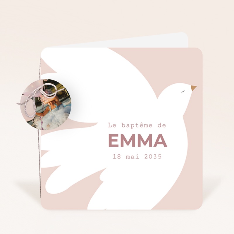 Faire-part de Bapt&ecirc;me Ailes de Lumi&egrave;re Rose