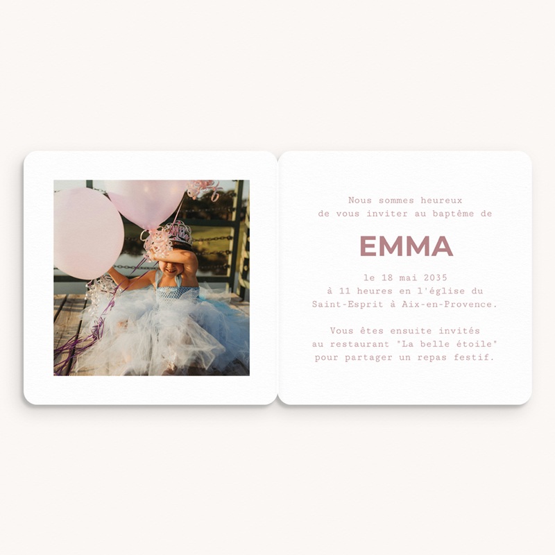 Faire-part de Bapt&ecirc;me Ailes de Lumi&egrave;re Rose pas cher