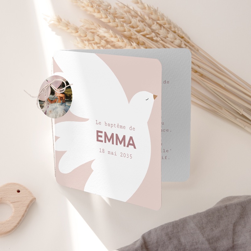 Faire-part de Bapt&ecirc;me Ailes de Lumi&egrave;re Rose gratuit