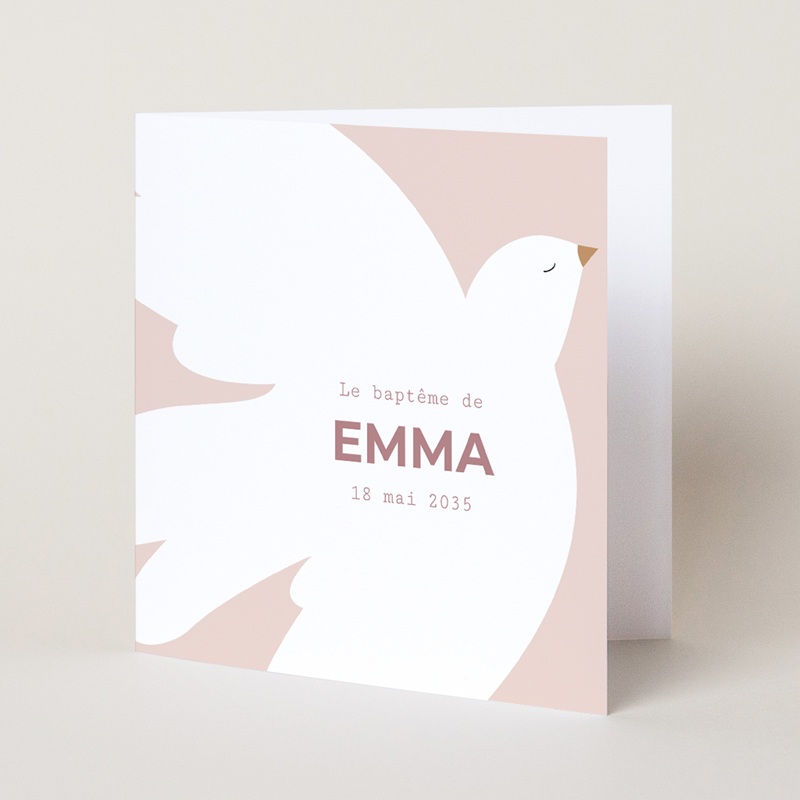 Faire-part de Bapt&ecirc;me Ailes de Lumi&egrave;re Rose pas cher