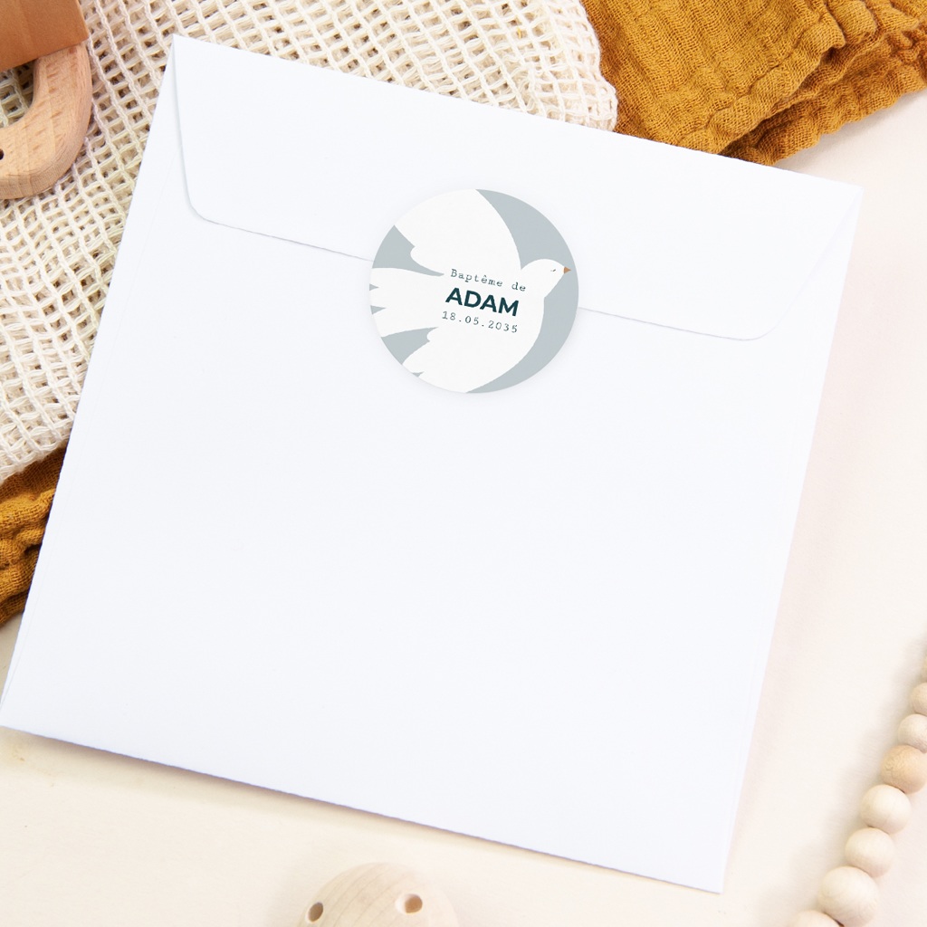 Sticker Enveloppe Bapt&ecirc;me Ailes de Lumi&egrave;re Bleu pas cher