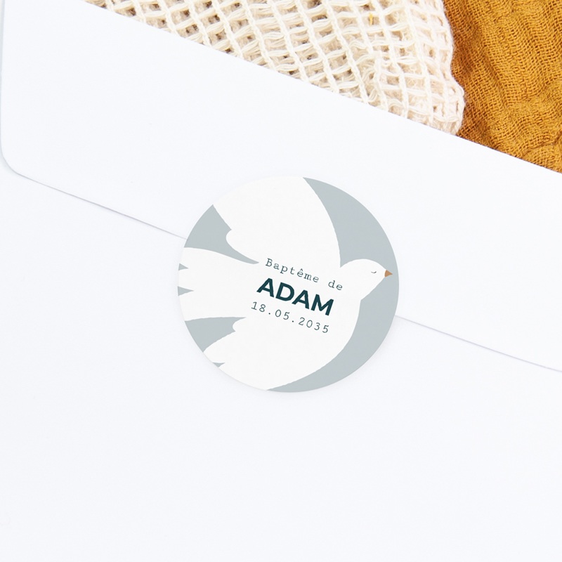 Sticker Enveloppe Bapt&ecirc;me Ailes de Lumi&egrave;re Bleu gratuit