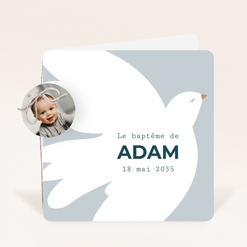 Faire-part de Bapt&ecirc;me Ailes de Lumi&egrave;re Bleu