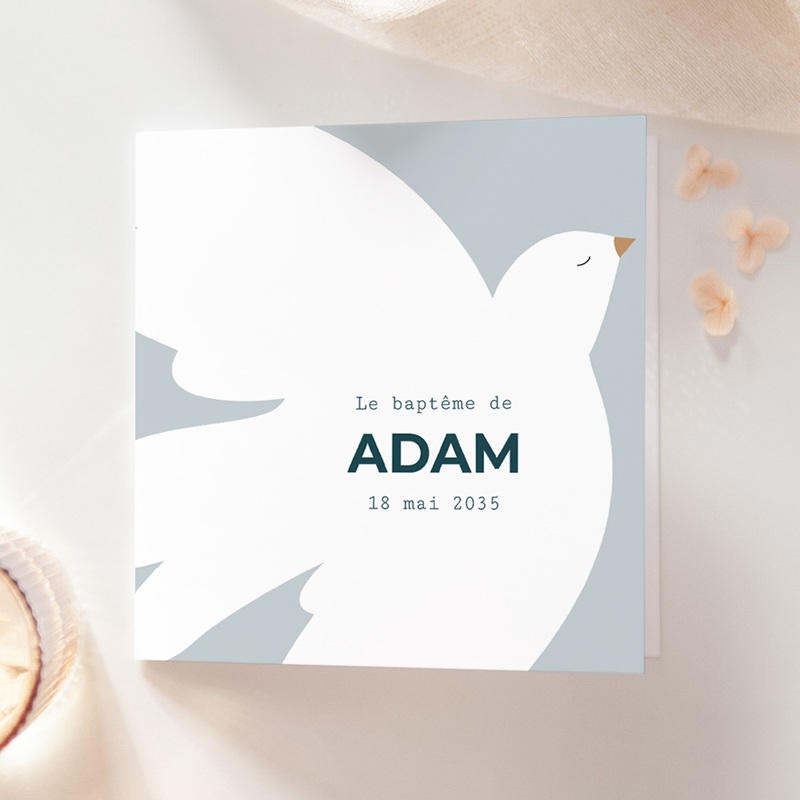 Faire-part de Bapt&ecirc;me Ailes de Lumi&egrave;re Bleu