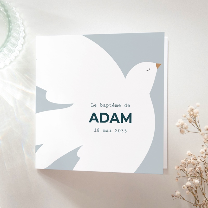 Faire-part de Bapt&ecirc;me Ailes de Lumi&egrave;re Bleu