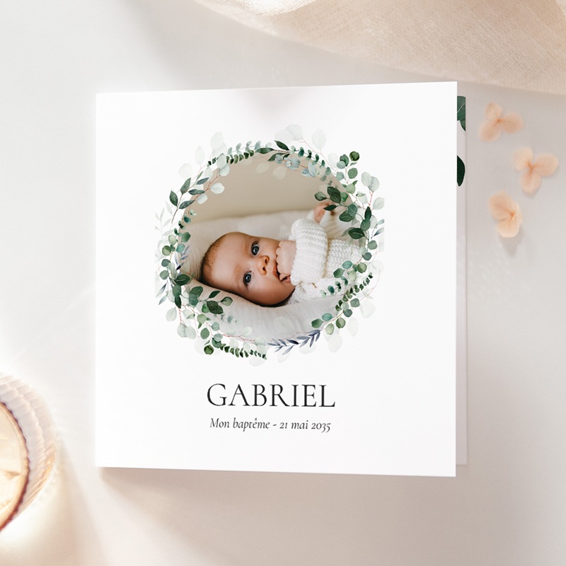 Faire-part de Bapt&ecirc;me Souffle d&rsquo;Eucalyptus