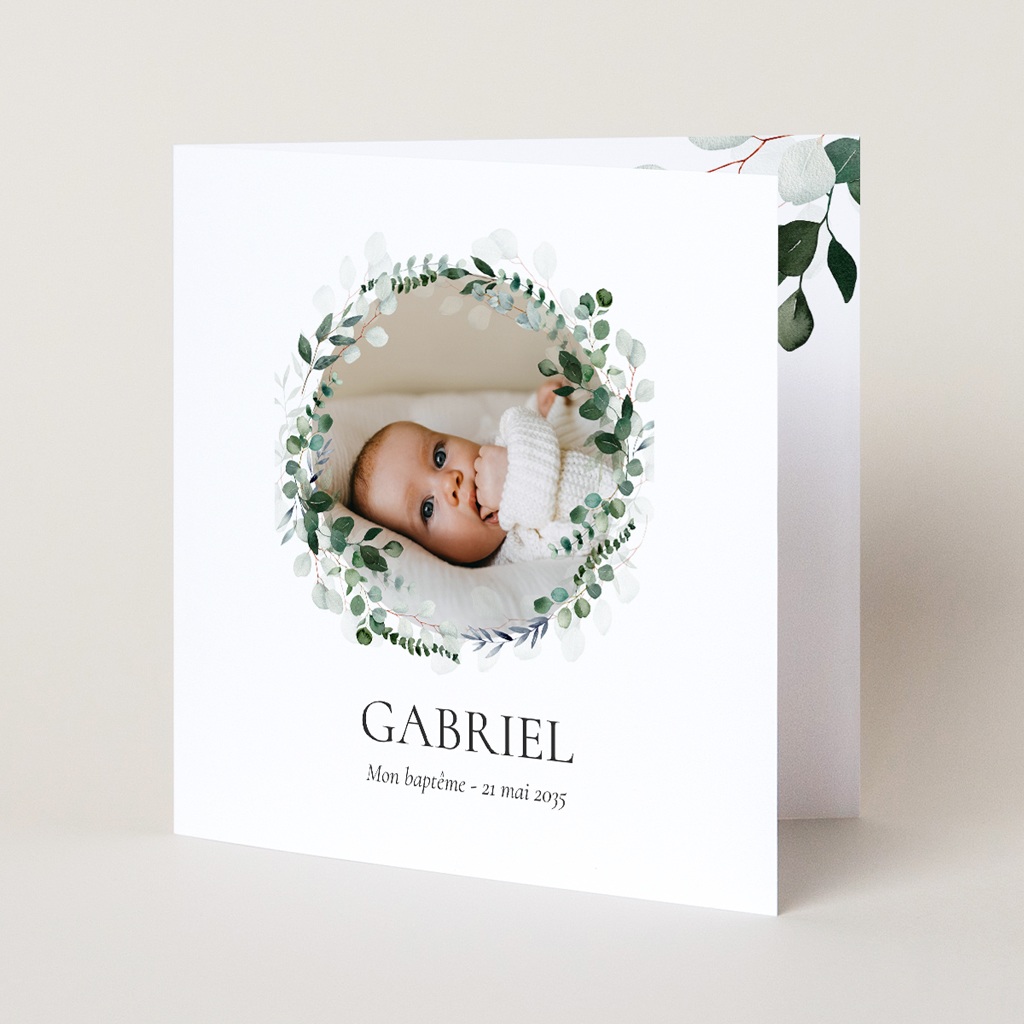Faire-part de Bapt&ecirc;me Souffle d&rsquo;Eucalyptus pas cher
