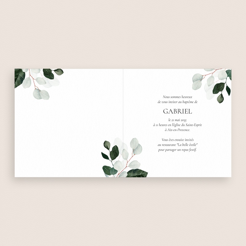 Faire-part de Bapt&ecirc;me Souffle d&rsquo;Eucalyptus