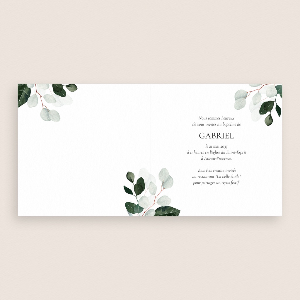 Faire-part de Bapt&ecirc;me Souffle d&rsquo;Eucalyptus