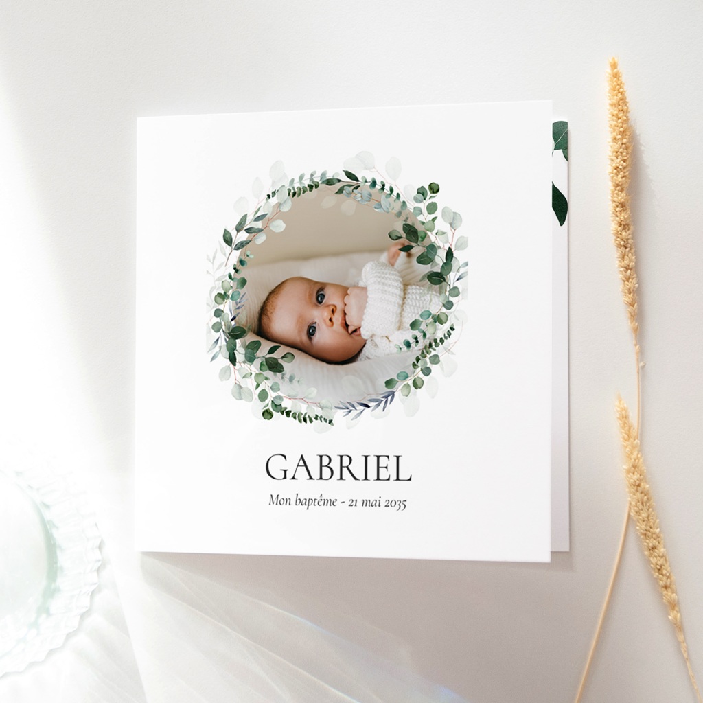 Faire-part de Bapt&ecirc;me Souffle d&rsquo;Eucalyptus