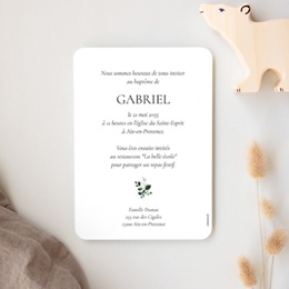 Faire-part de Bapt&ecirc;me Souffle d&rsquo;Eucalyptus