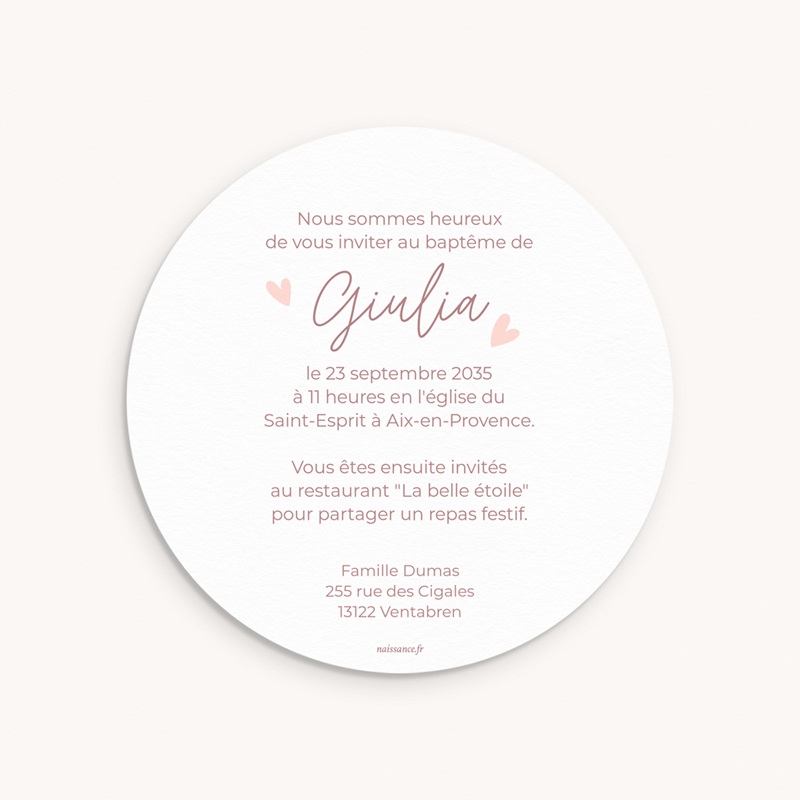 Faire-part de Bapt&ecirc;me B&eacute;ni d&rsquo;Amour pas cher